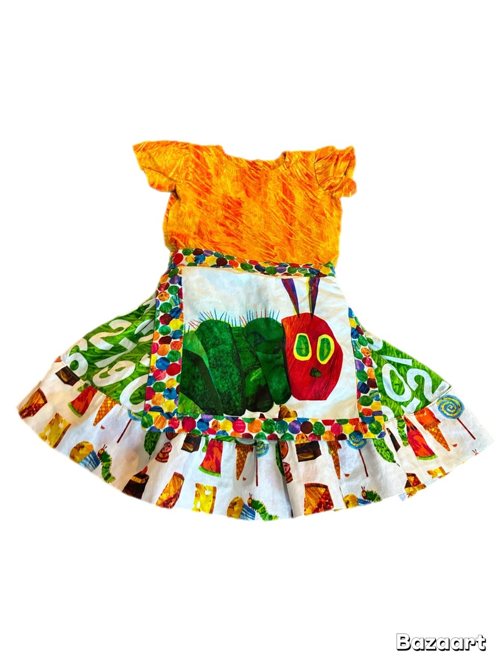 Handmade The Very Hungry Caterpillar Themed Girls Dress Orange & Green Size 4T